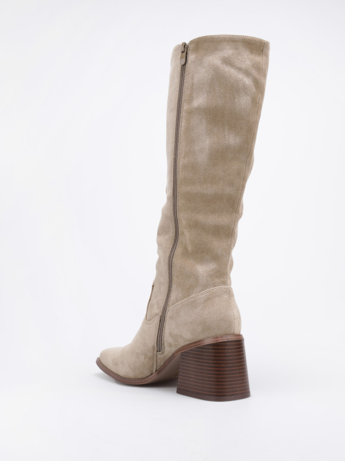 Bottes en suédine taupe à talon bloc