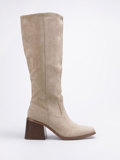 Bottes en suédine taupe à talon bloc
