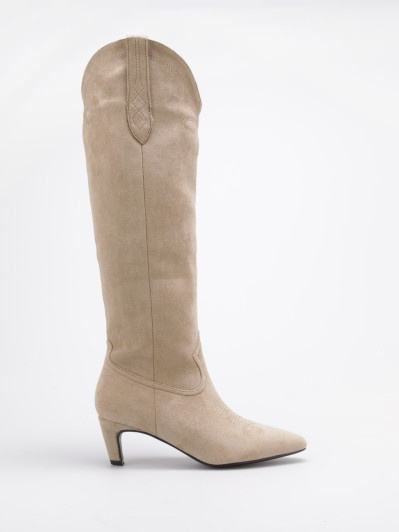 Bottes santiags taupe à petit talon fin