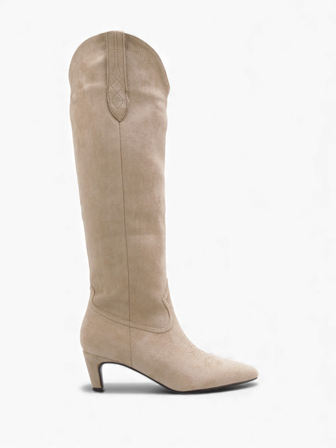 Bottes santiags taupe à petit talon fin
