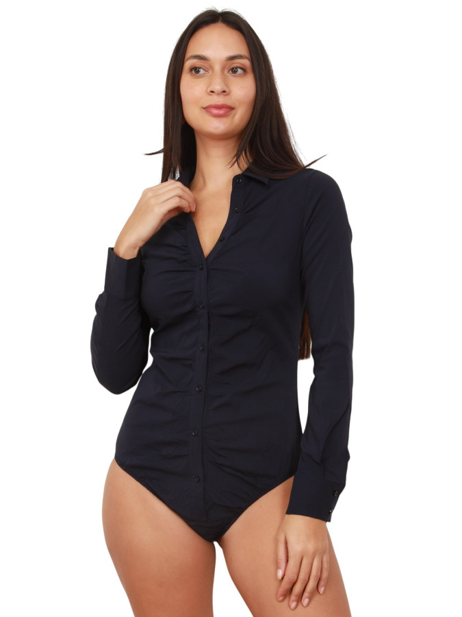 Body-chemise froncé bleu marine