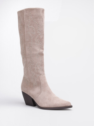 Bottes santiags taupe en suédine à strass