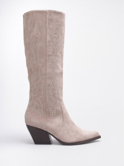 Bottes santiags taupe en suédine à strass