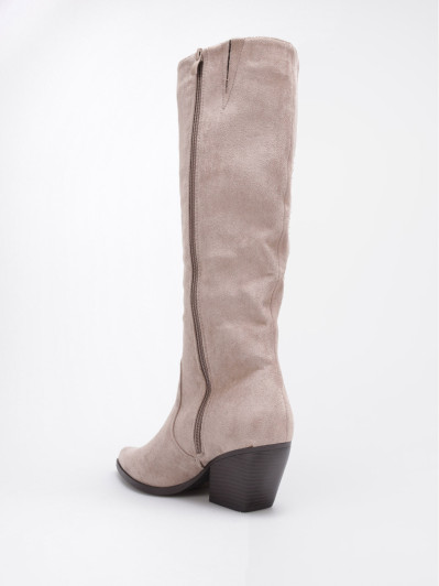 Bottes santiags taupe en suédine à strass