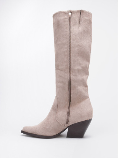 Bottes santiags taupe en suédine à strass