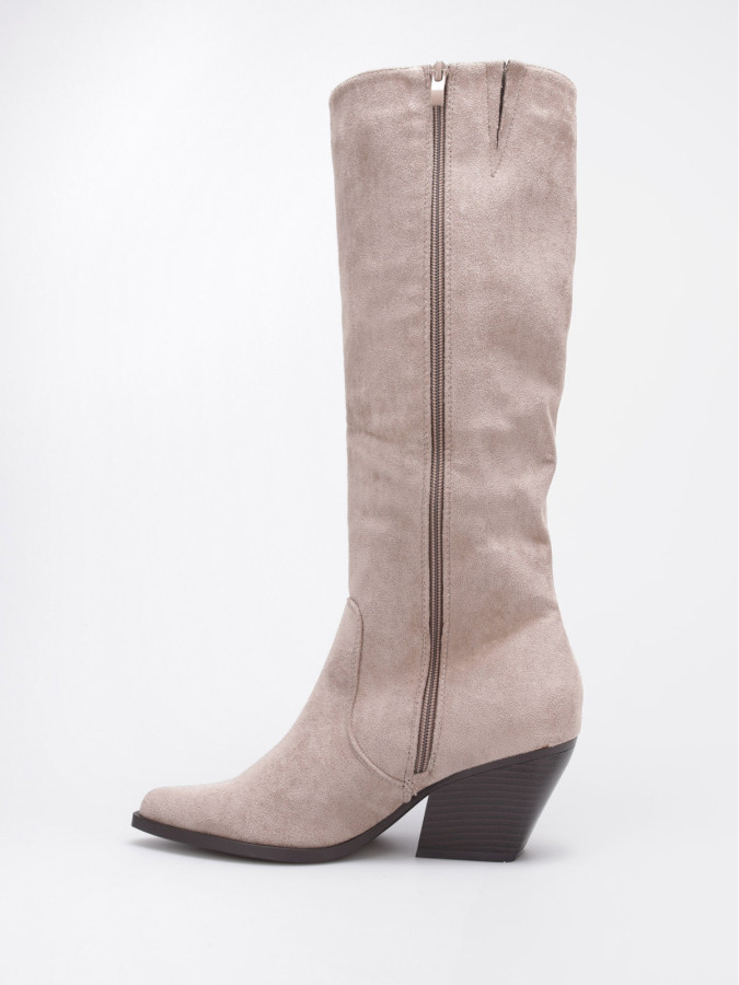 Bottes santiags taupe en suédine à strass