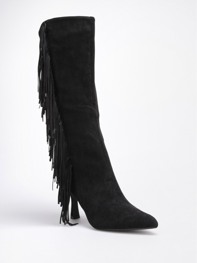 Bottes noires en suédine avec franges