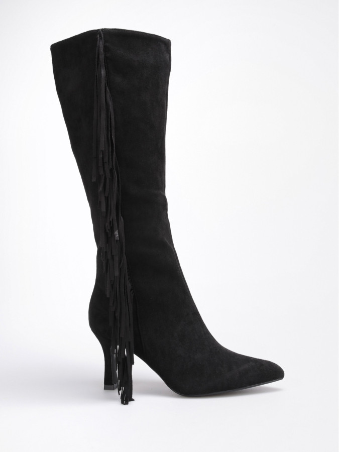 Bottes noires en suédine avec franges