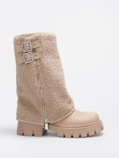 Bottes mi-hautes zippées taupe à revers moutonné