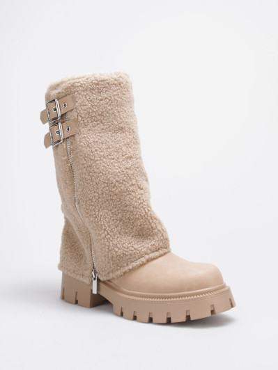 Bottes mi-hautes zippées taupe à revers moutonné