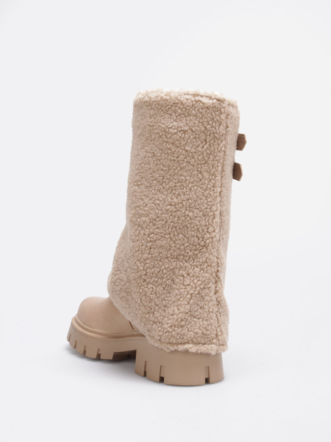 Bottes mi-hautes zippées taupe à revers moutonné