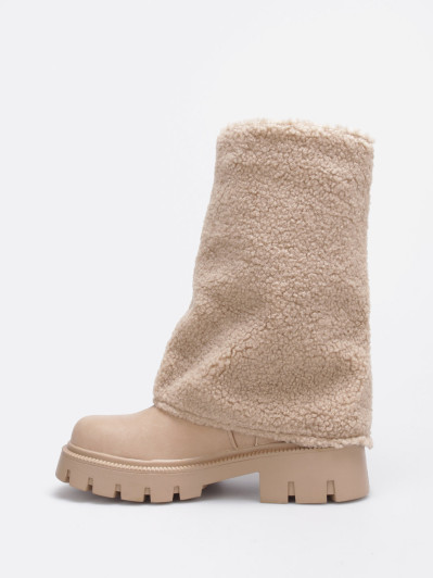 Bottes mi-hautes zippées taupe à revers moutonné