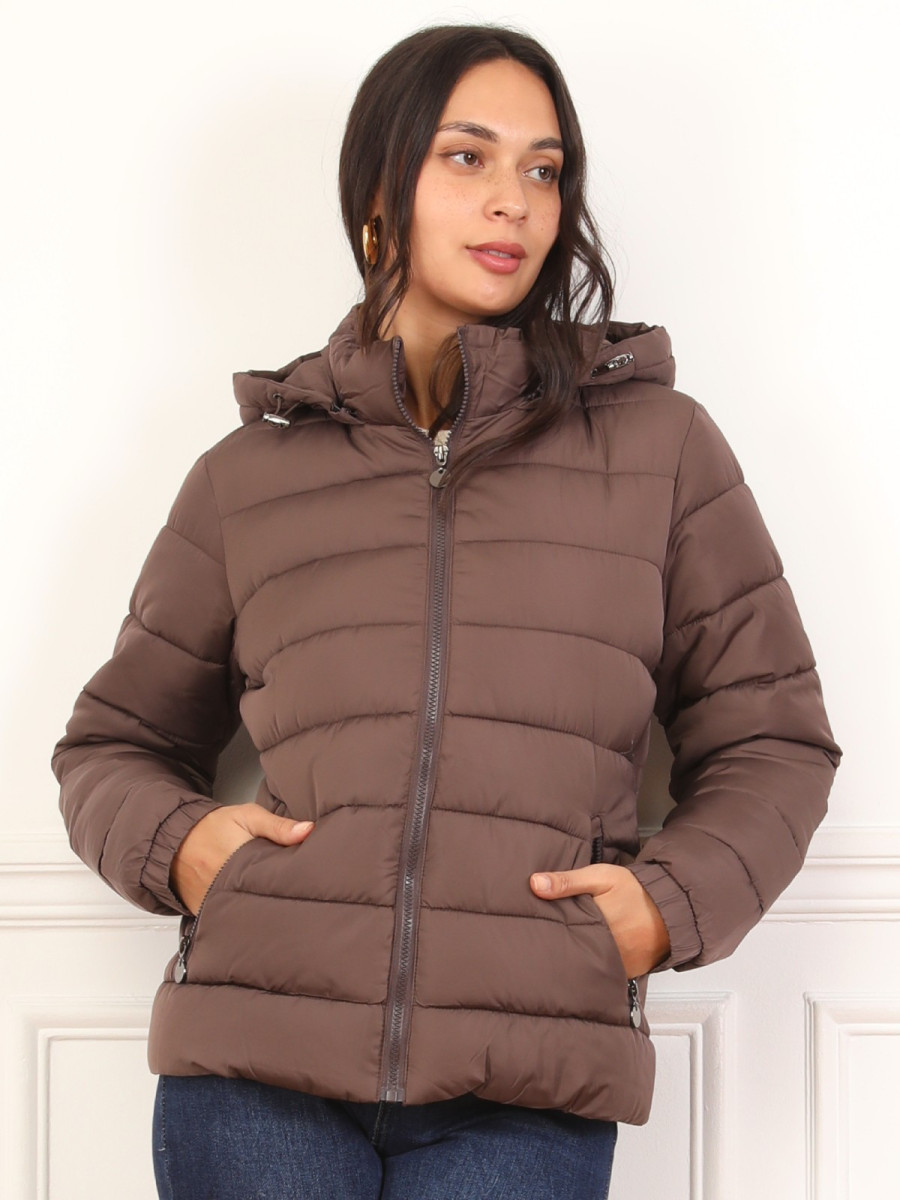 Doudoune courte matelassée marron