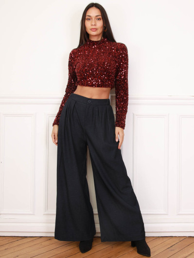 Pantalon de costume wide leg bleu marine