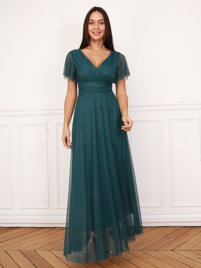 Robe de cérémonie évasée et drapée à nouer