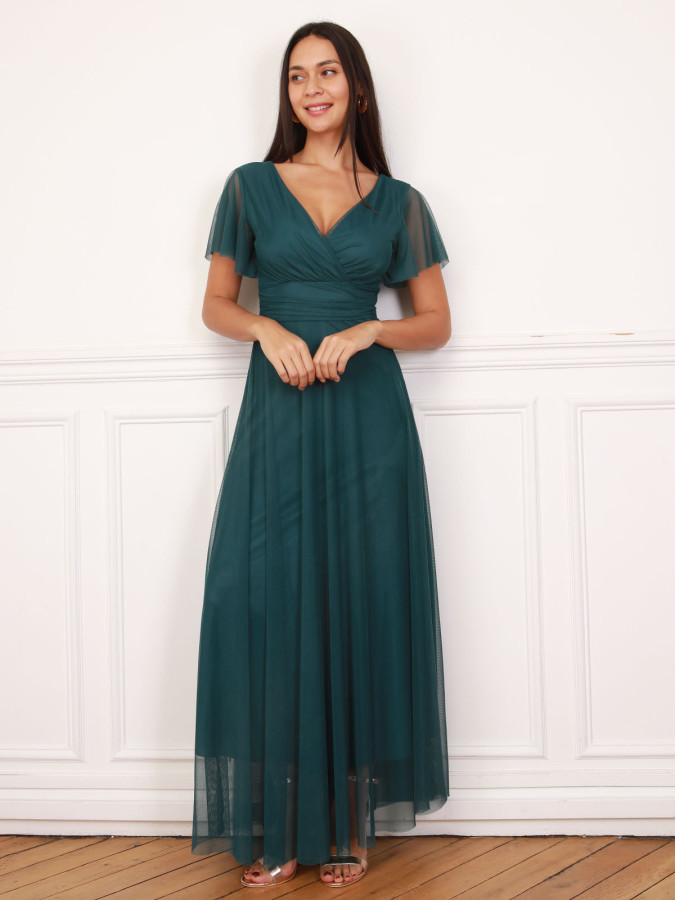 Robe de cérémonie évasée et drapée à nouer