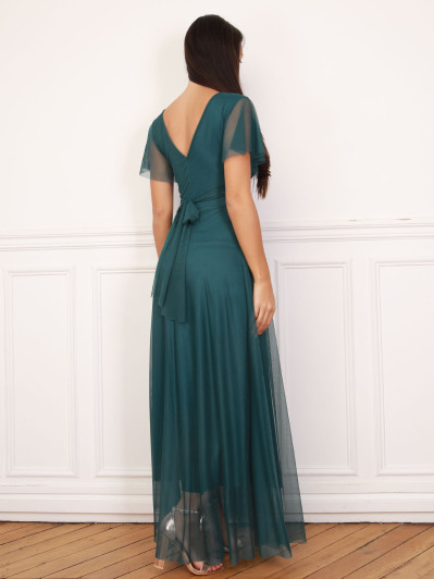 Robe de cérémonie évasée et drapée à nouer