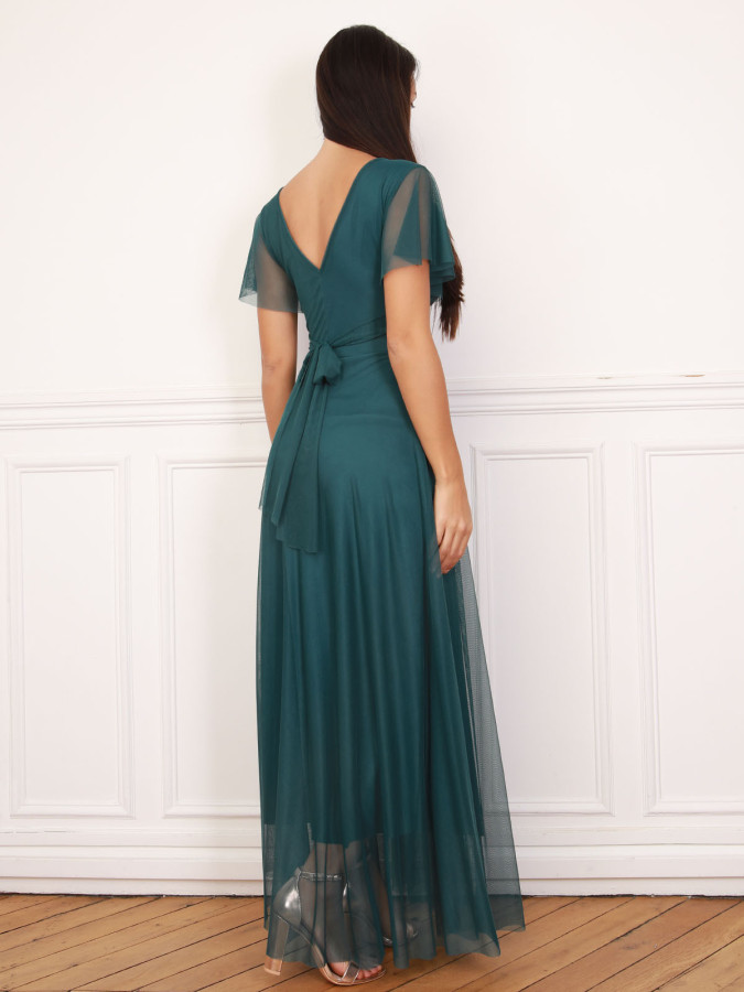 Robe de cérémonie évasée et drapée à nouer