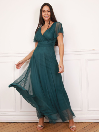 Robe de cérémonie évasée et drapée à nouer