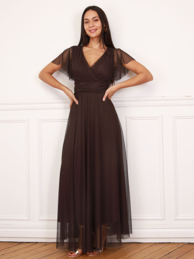 Robe de cérémonie évasée et drapée à nouer