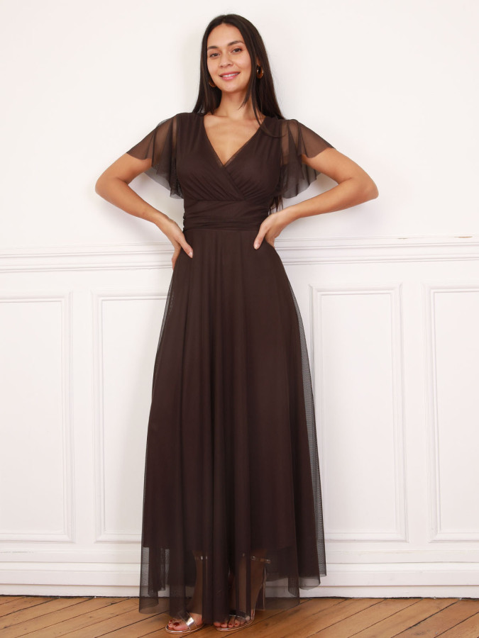 Robe de cérémonie évasée et drapée à nouer