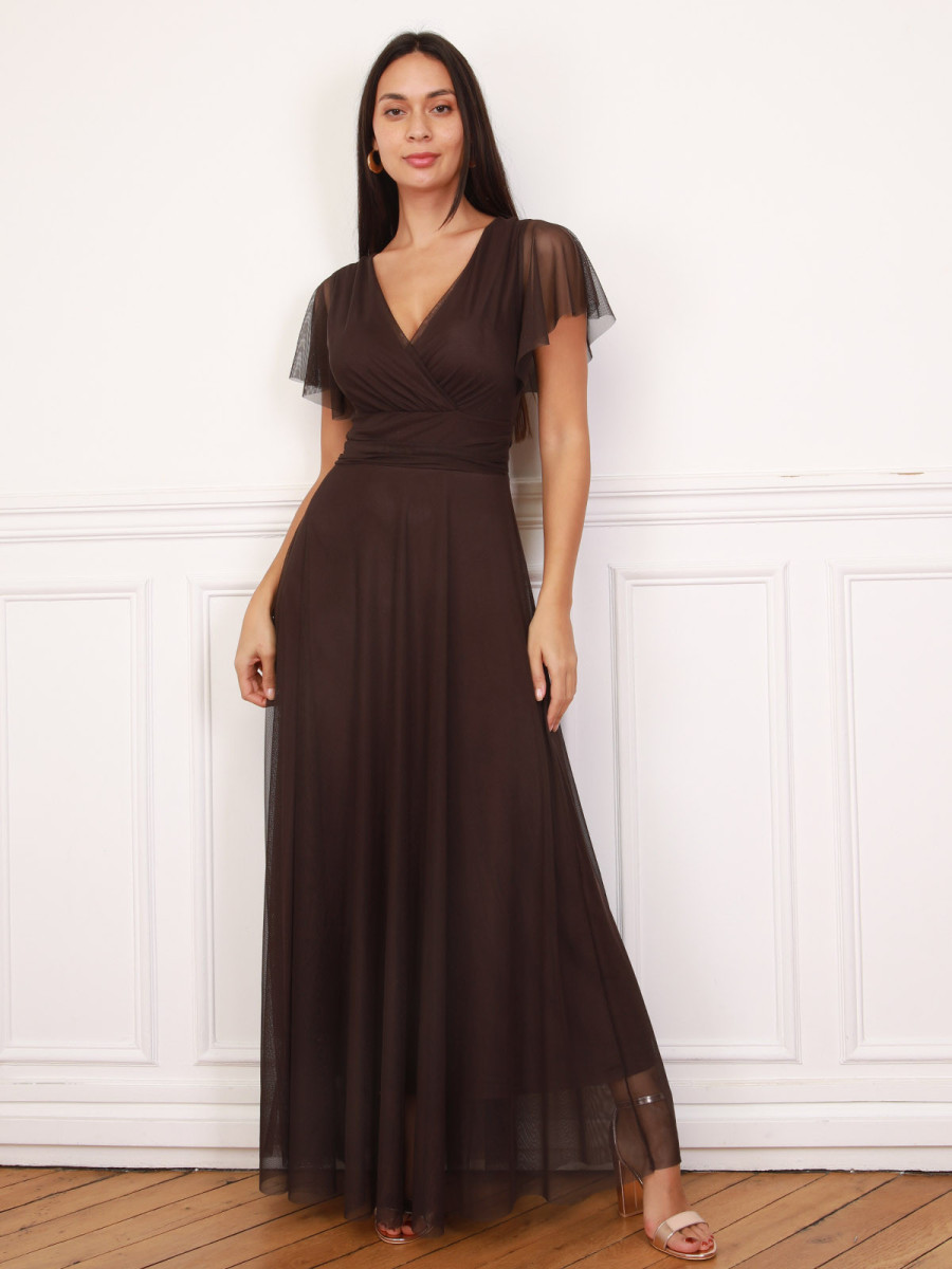 Robe de cérémonie évasée et drapée à nouer