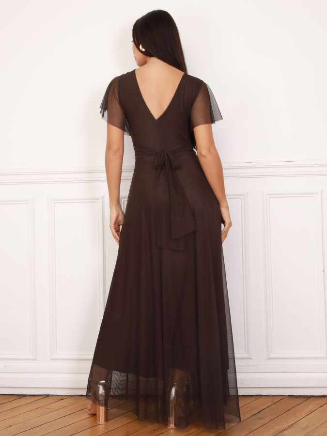 Robe de cérémonie évasée et drapée à nouer