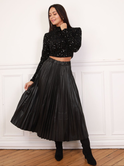 Jupe patineuse plissée en simili