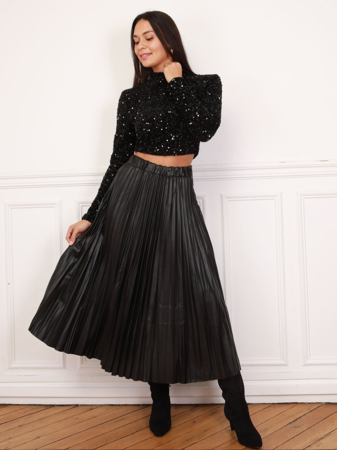 Jupe patineuse plissée en simili