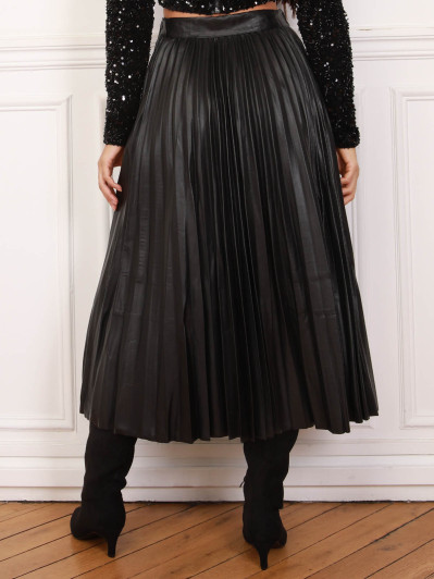 Jupe patineuse plissée en simili