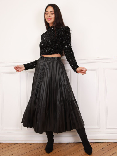 Jupe patineuse plissée en simili