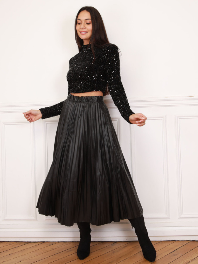 Jupe patineuse plissée en simili