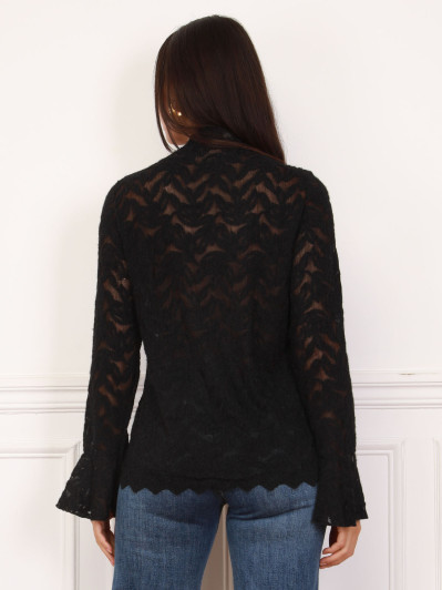 Top noir en dentelle à motifs fleurs
