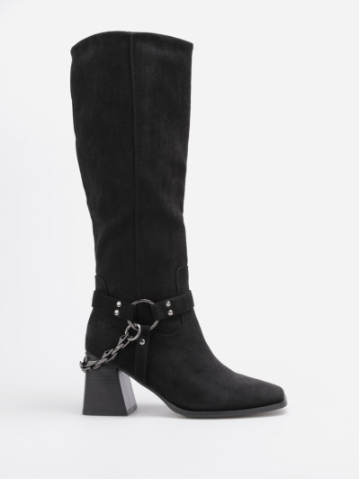 Bottes en suédine noires à chaine décorative