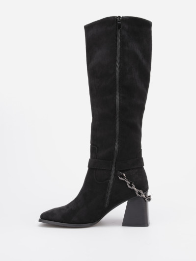 Bottes en suédine noires à chaine décorative