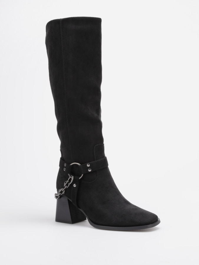 Bottes en suédine noires à chaine décorative