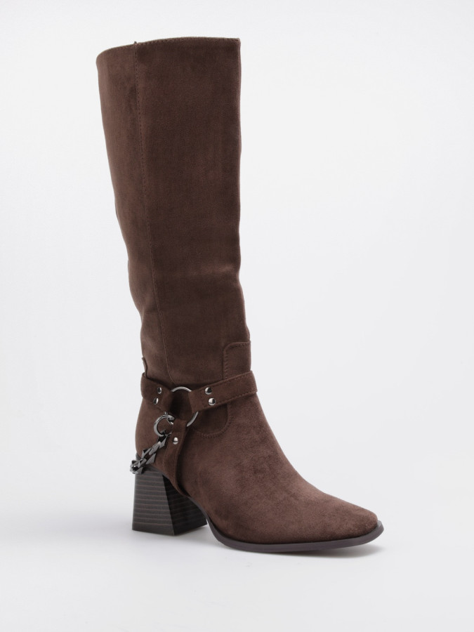 Bottes en suédine marron à chaine décorative