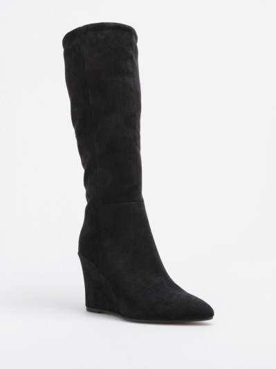 Bottes noires en suédine à talon compensé