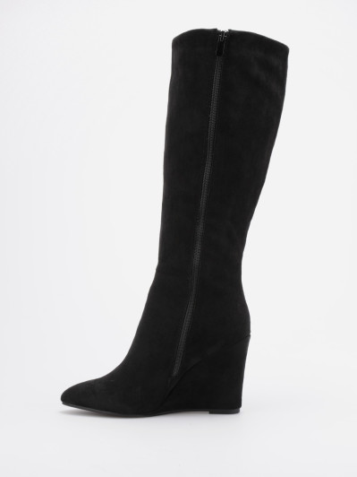 Bottes noires en suédine à talon compensé