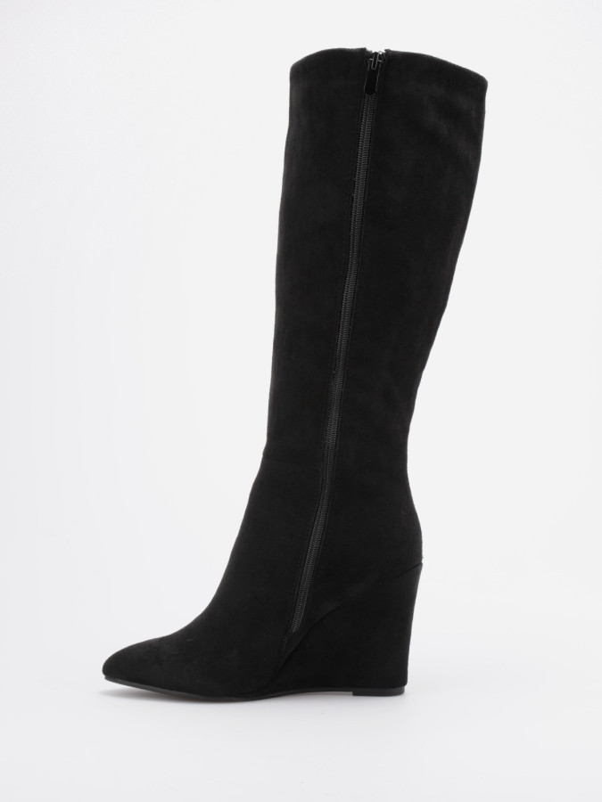 Bottes noires en suédine à talon compensé