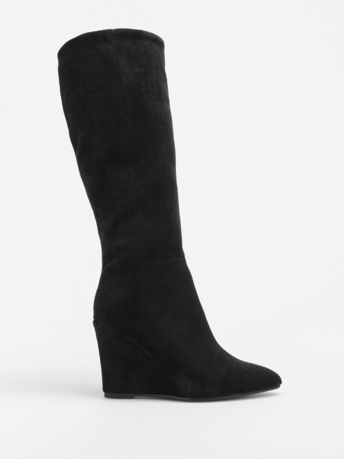 Bottes noires en suédine à talon compensé