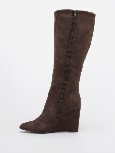 Bottes marron en suédine à talon compensé