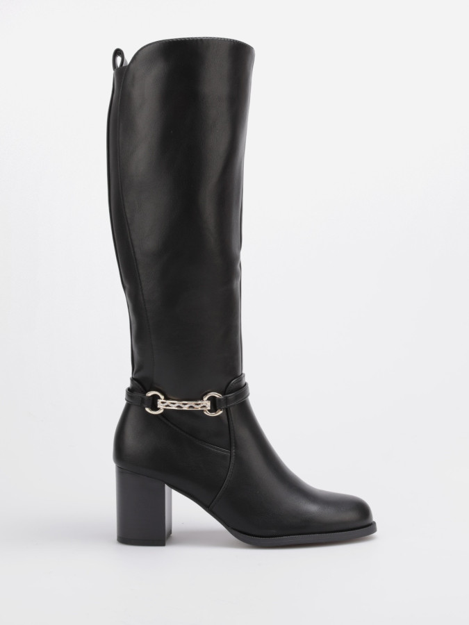 Bottes cavalières noires bi-matières à bride décorative