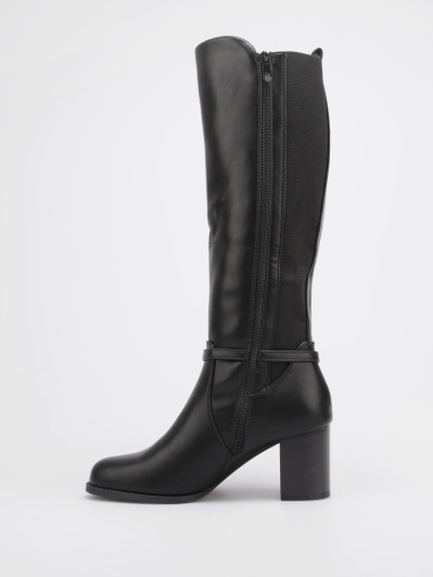 Bottes cavalières noires bi-matières à bride décorative