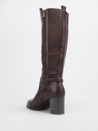 Bottes cavalières marron bi-matières à bride décorative