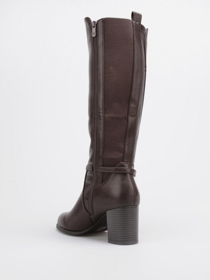 Bottes cavalières marron bi-matières à bride décorative