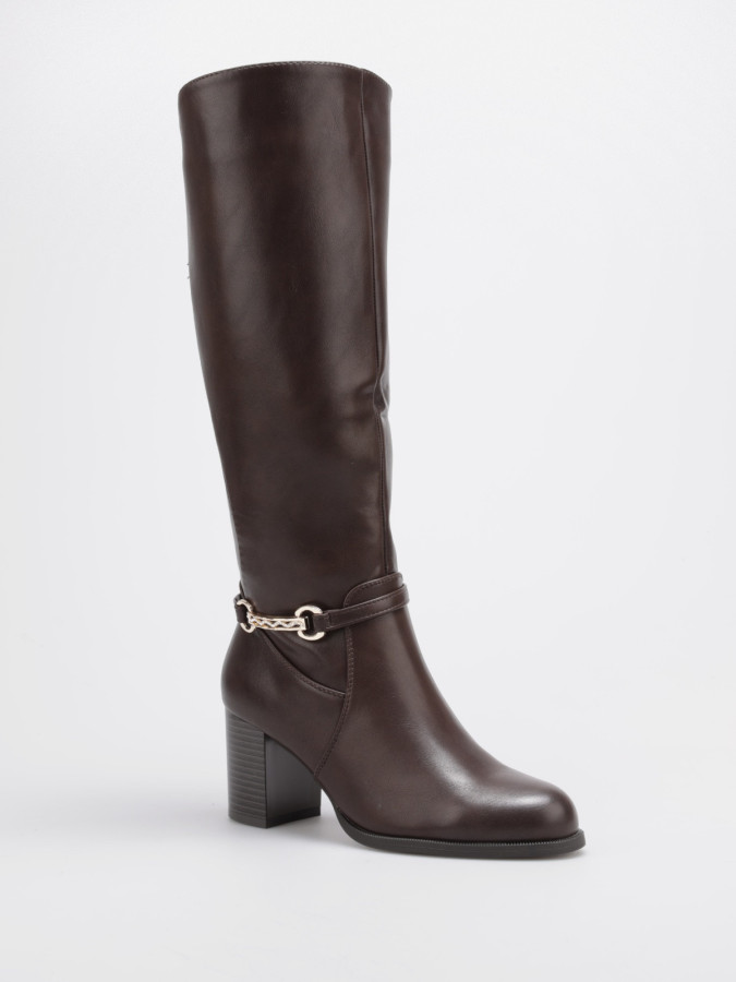 Bottes cavalières marron bi-matières à bride décorative