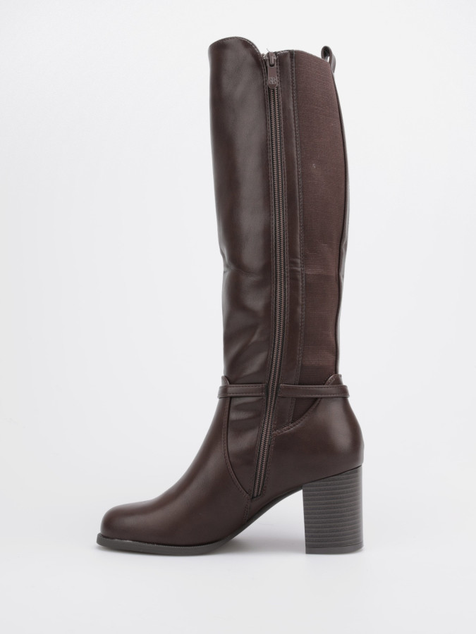 Bottes cavalières marron bi-matières à bride décorative