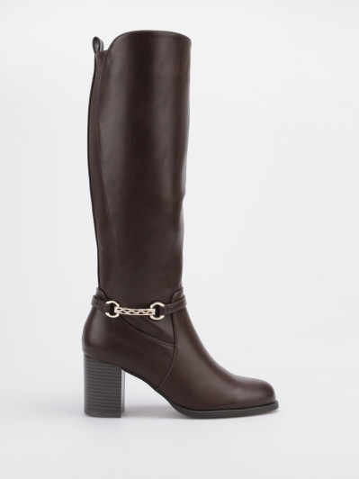 Bottes cavalières marron bi-matières à bride décorative