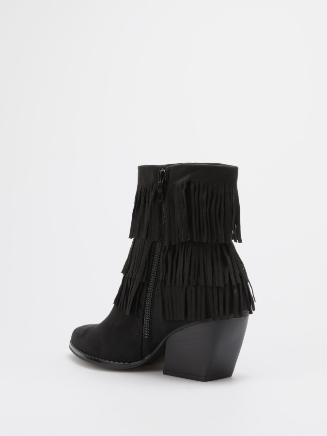 Bottines santiags en suédine et à franges noires